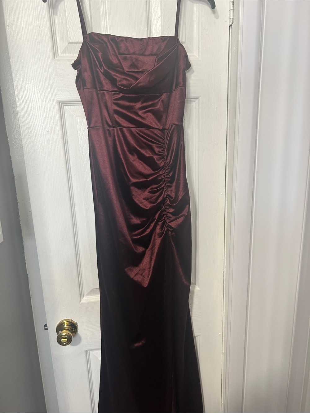 Windsor Burgundy Satin Cowl-Neck Maxi Dress